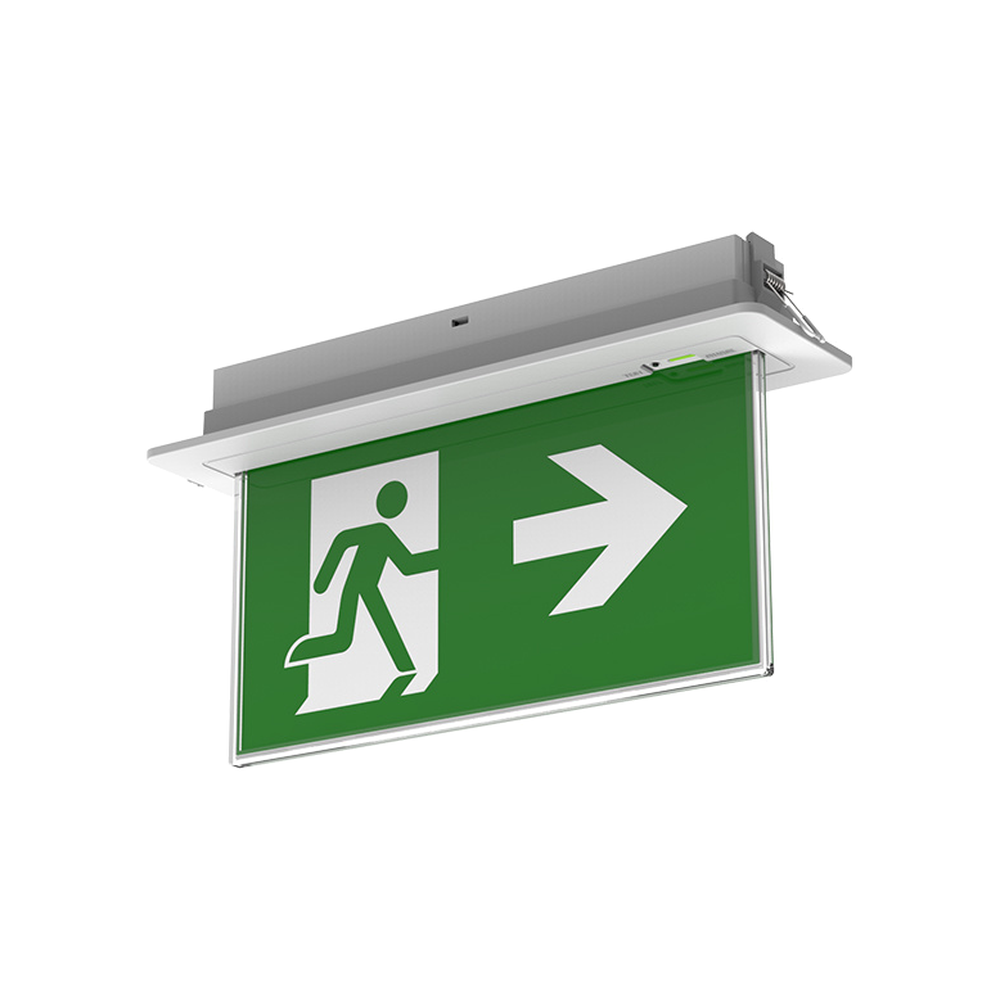Recessed LED emergency exit sign with right arrow pictogram