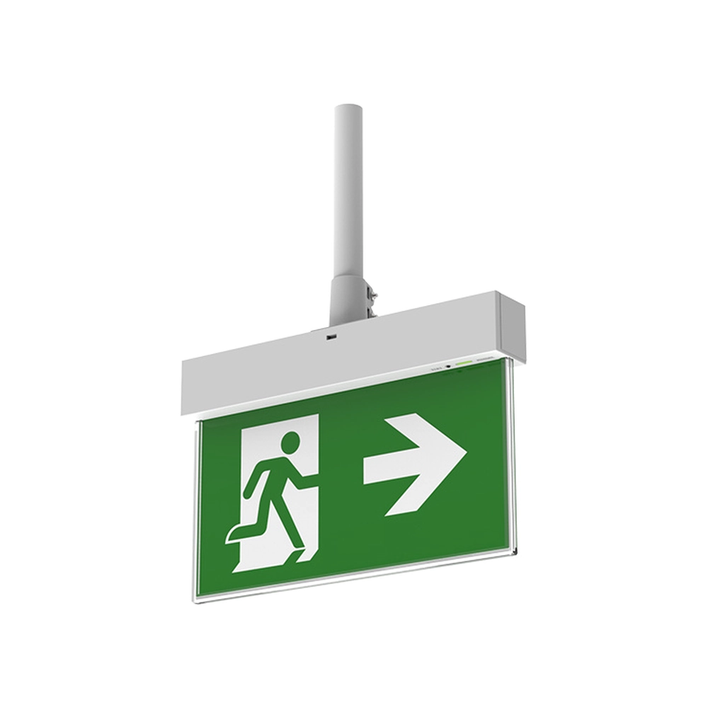 Rod-mounted LED emergency exit sign with pole mounting accessory
