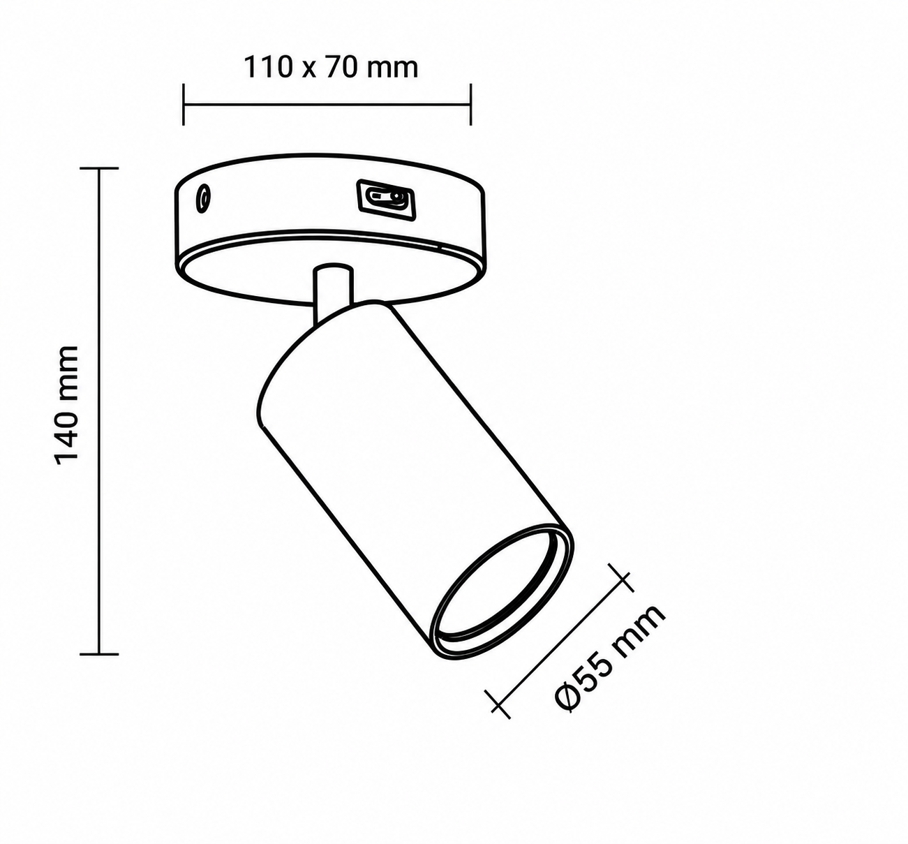 single head gu10 spotlight dimensions