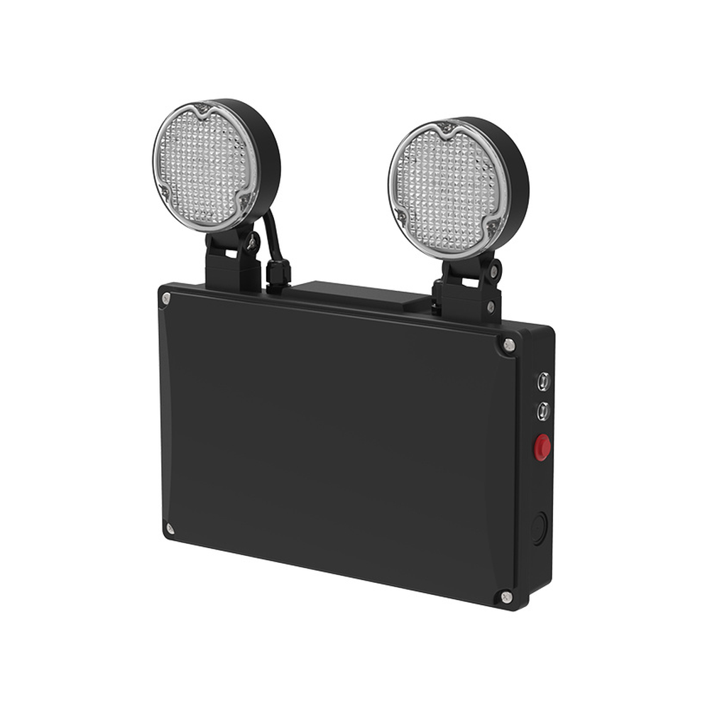 Black IP65 dual head emergency light for industrial projects