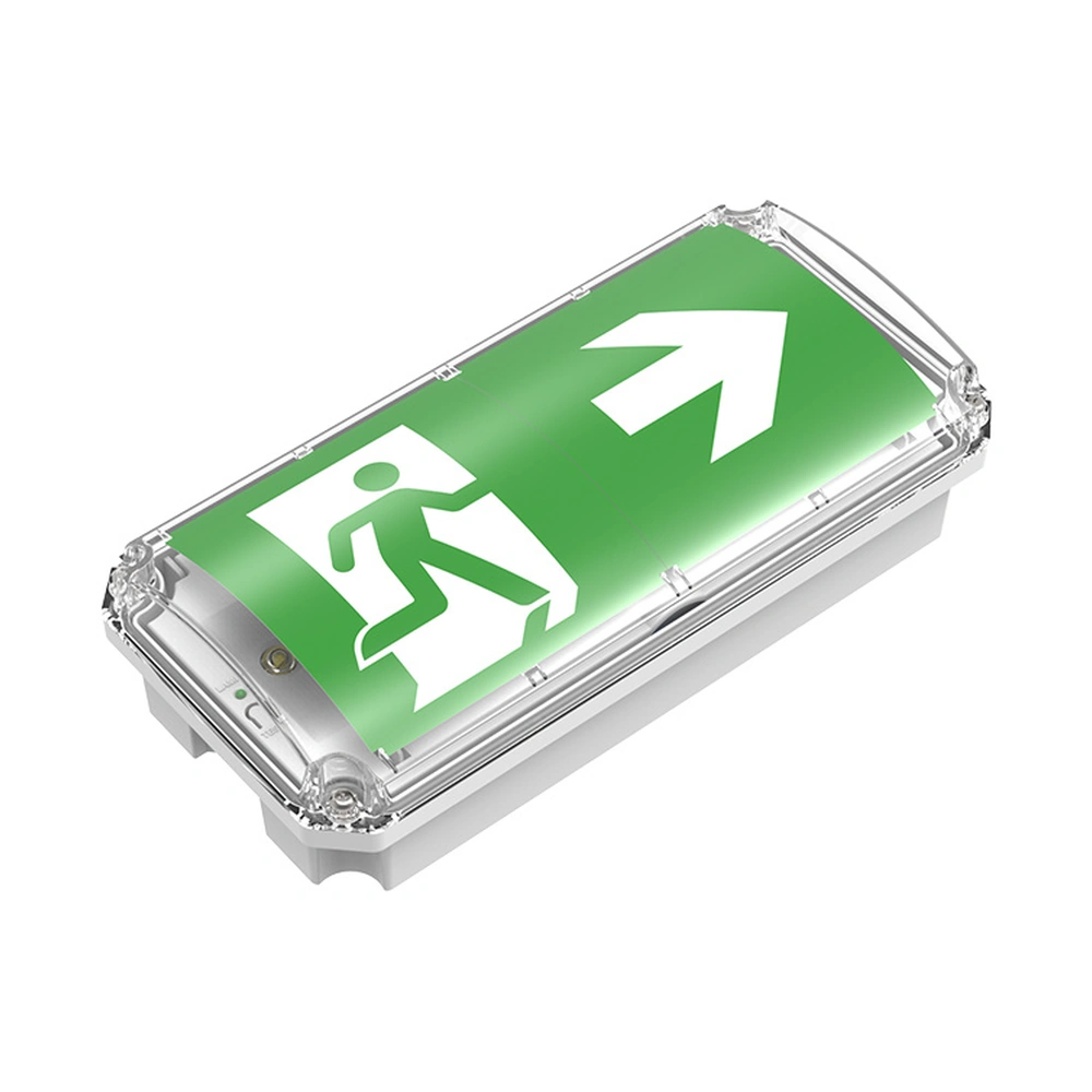 IP66 exit sign side view with green running-man legend