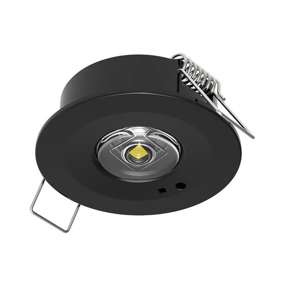 Black LED recessed emergency downlight for commercial interiors