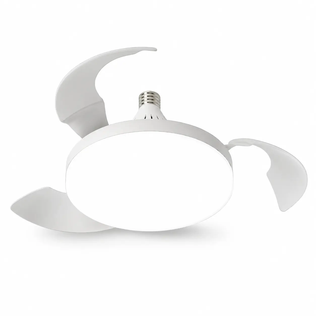 Retractable E27 LED fan light with three foldable blades