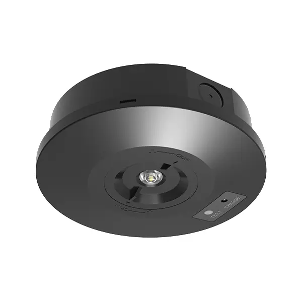 IP65 round black surface-mounted emergency light