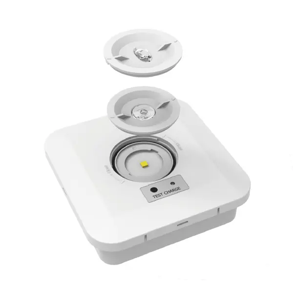 Square white IP65 LED emergency light housing exploded view