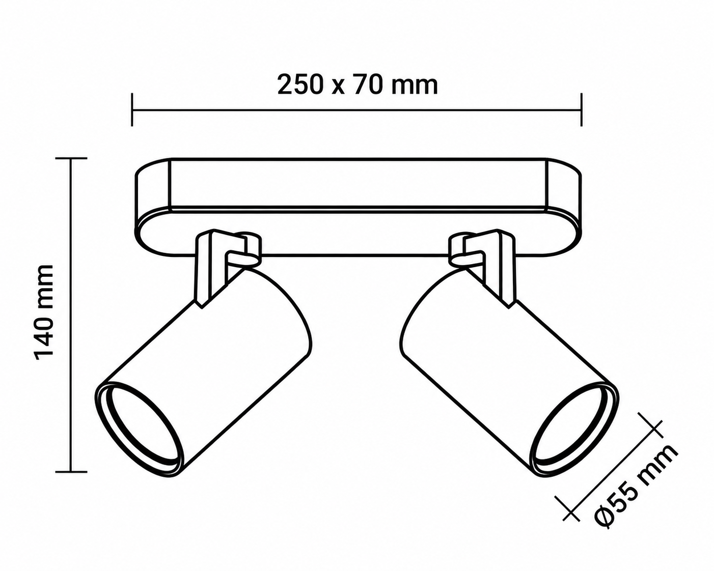 double head gu10 spotlight dimensions